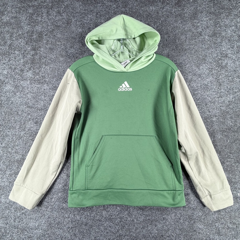 Adidas Pullover Youth Hoodie Boys M (10/12) Green Colorblock Fleece Regular Fit